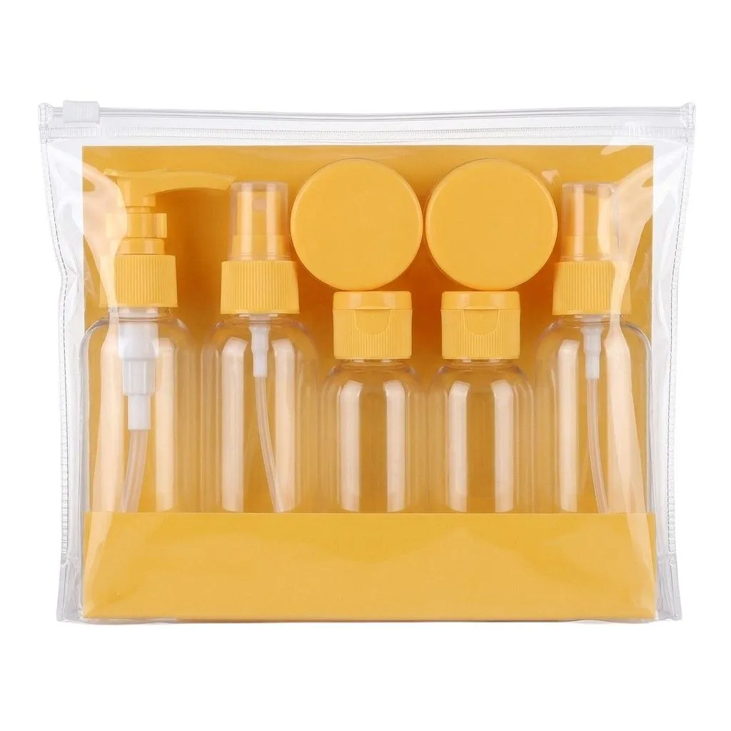 8 Piece - Multi-Piece Travel Bottle Set With Transparent Bag - Yellow