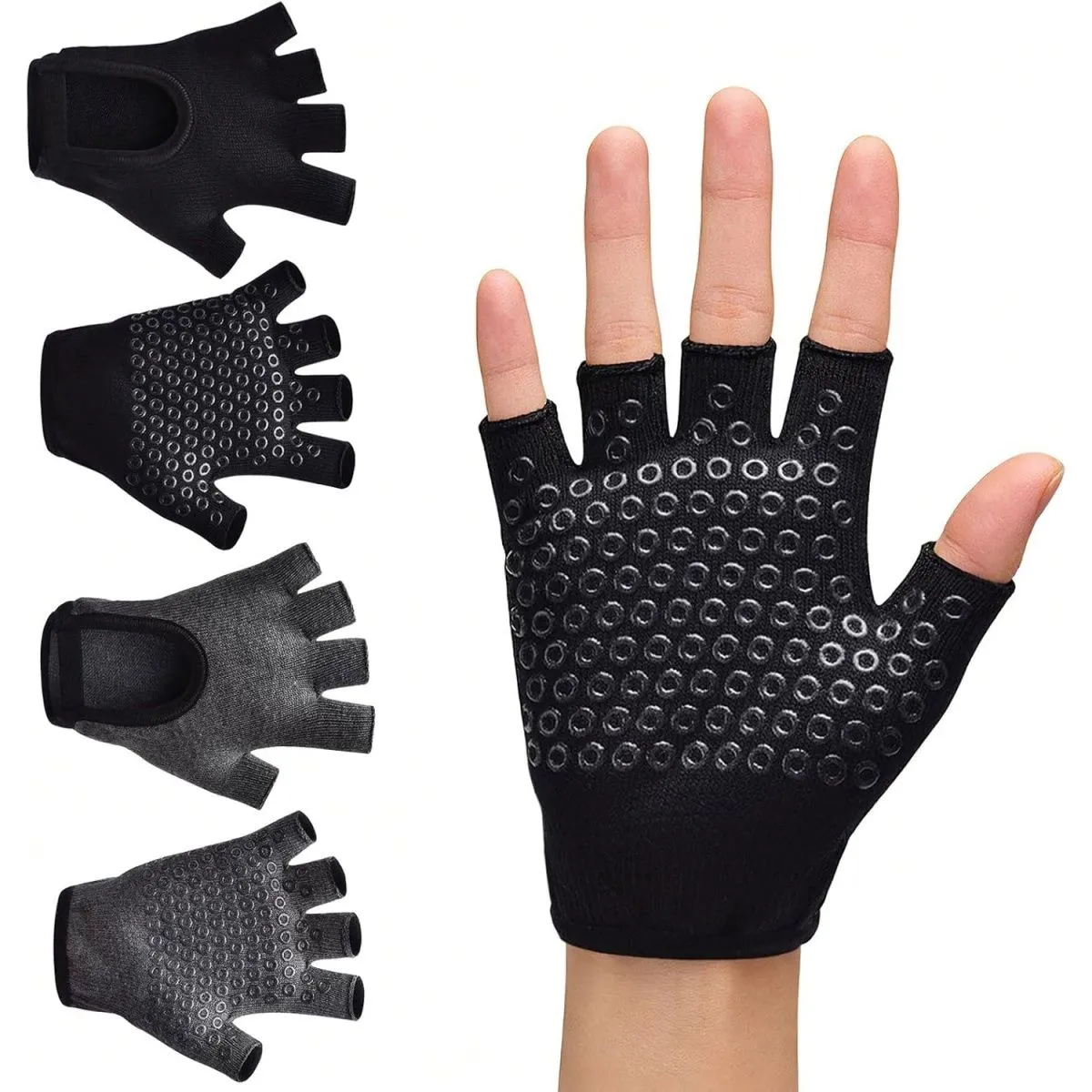 2 Pairs Fingerless Women Yoga Gloves, Anti-Sweat Pilates Workout Gloves