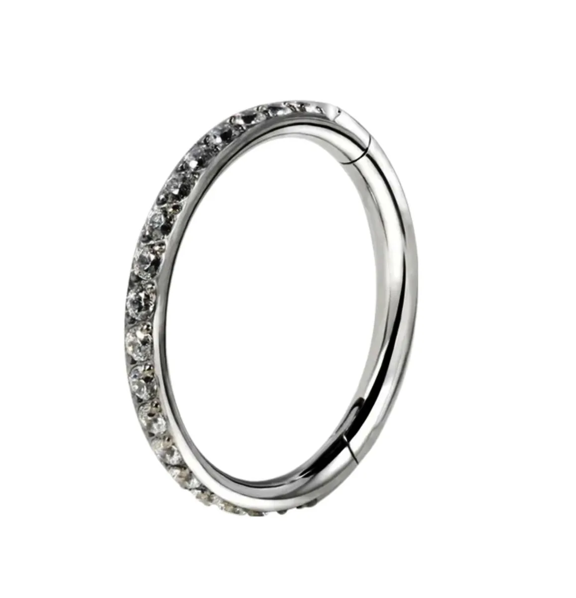 Nose Ring Hoop, Pure Surgical Grade Titanium, Cubic Zirconia , 8mm Diameter - Silver