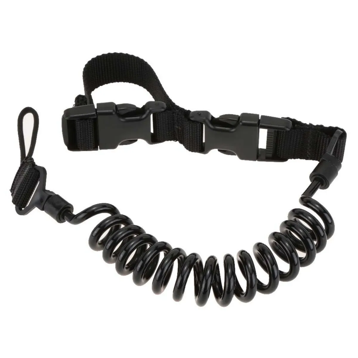 150cm Tactical Spring Lanyard Safety Rope Elastic Key Chain Nylon Rope - Black