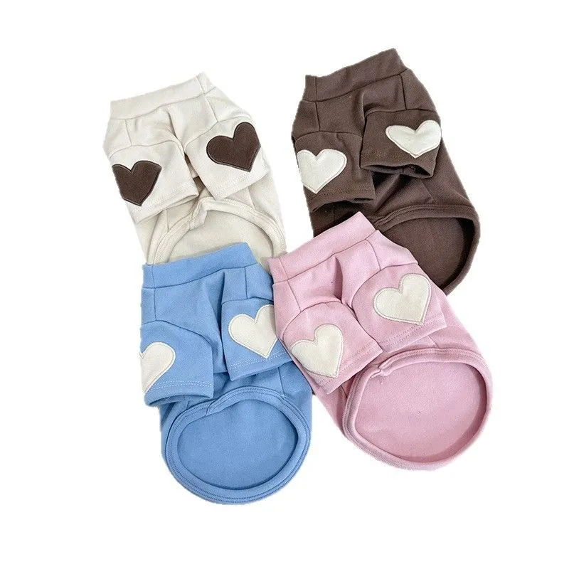4-Piece Autumn & Winter Heart Embroidery Dog Sweatshirts" - S