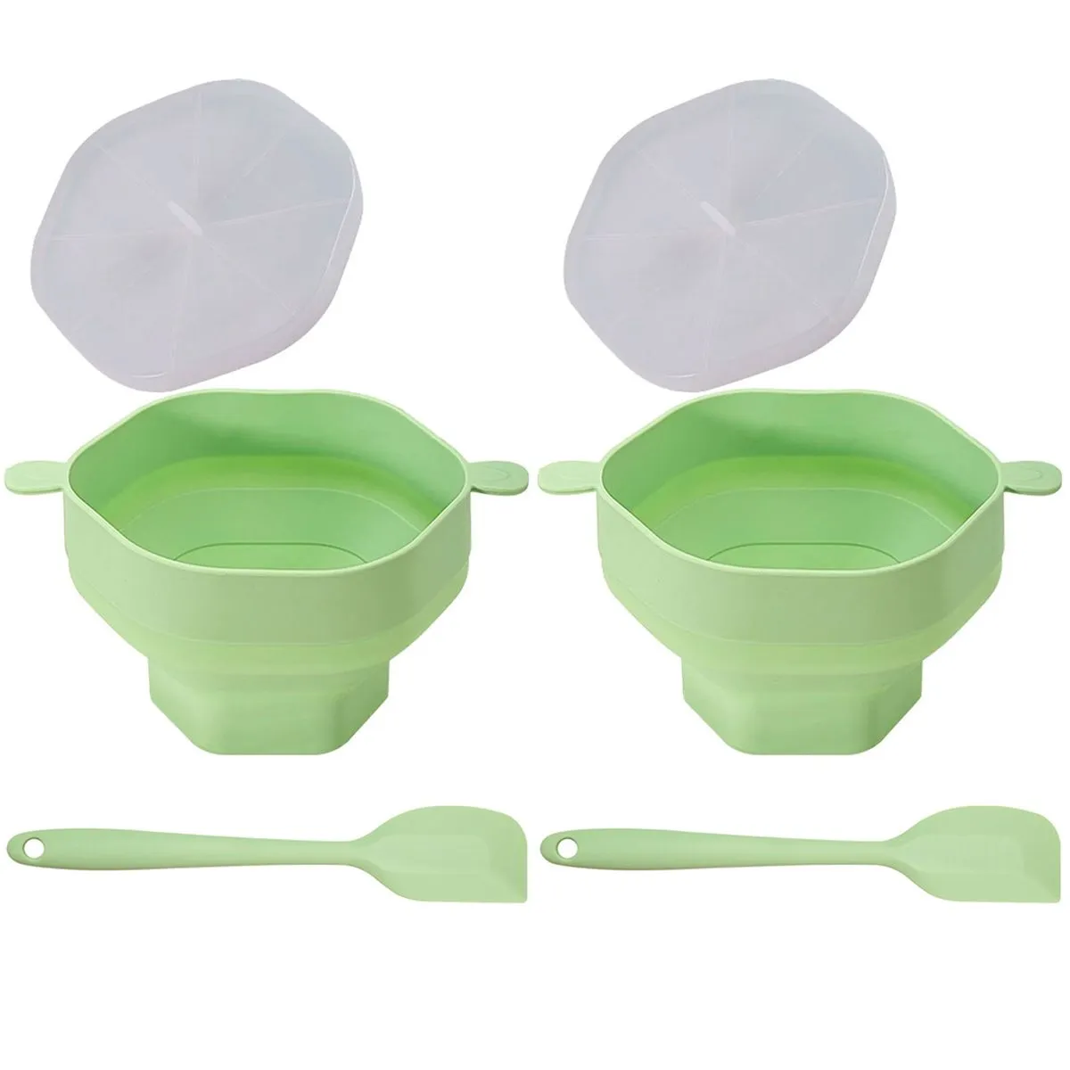2-Pack Silicone Microwave Popcorn Maker, Collapsible Bowl with Lid & Handle