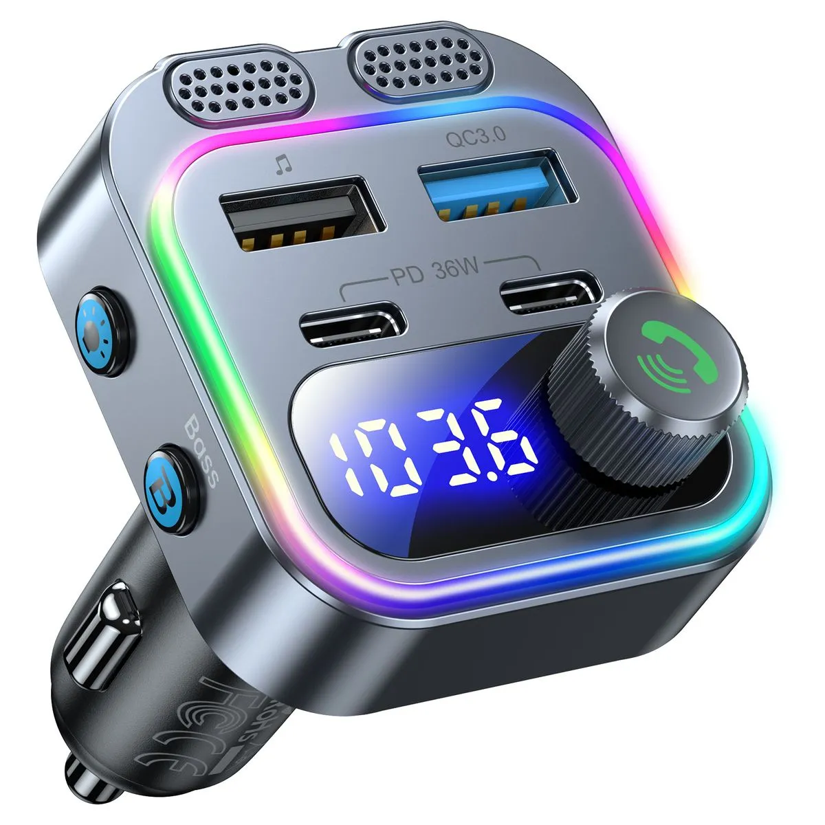 60W Bluetooth 5.4 FM Transmitter Car Adapter, Fast Charging Handsfree