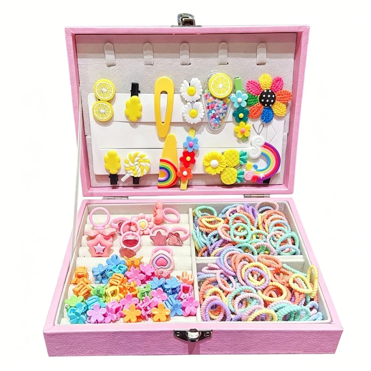 Kids Hair Accessories Gift Set with Jewelry Box, Clips Ties Bows for Girls