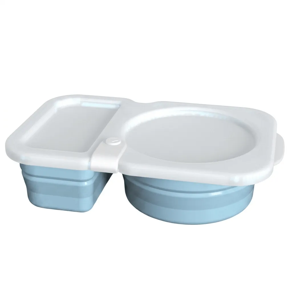 2 Piece - Silicone Collapsible Dual Compartment Snack Bowl - Blue
