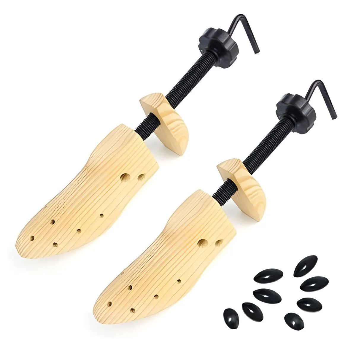 2 Pieces Adjustable Wooden Shoe Stretchers with Pressure Pads - Brown