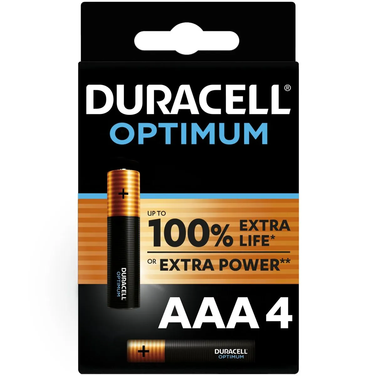 Duracell Optimum AAA Alkaline Batteries, 1.5V LR03 MX2400 - 4 pack