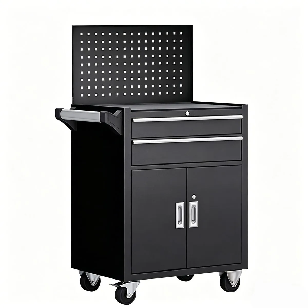 Rolling Tool Chest Heavy Duty 2 Drawer Cart Trolley Cabinet with Wheels Kit - Double-door Black