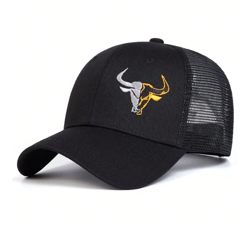 UGABUGA Gold and Silver Bull Embroidered Trucker Cap - Black