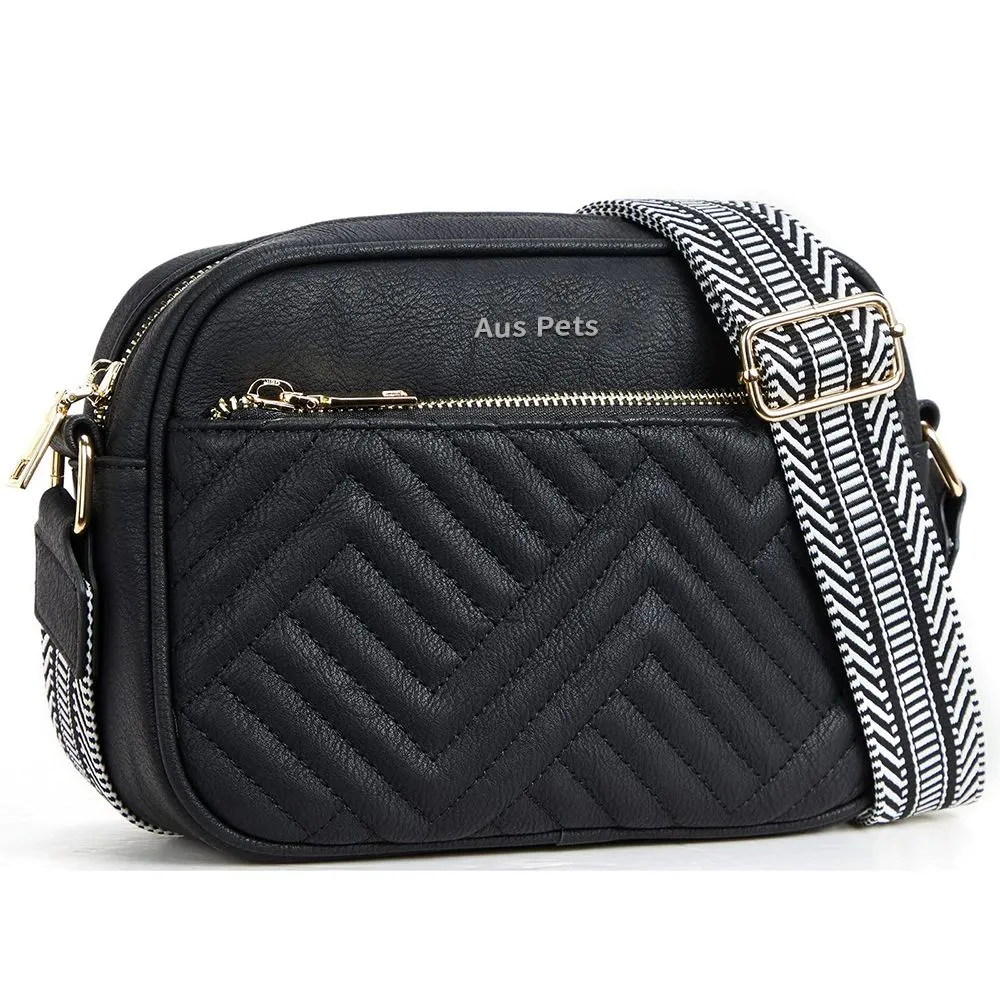 Quilted Crossbody Bags for Women Leather Purses Shoulder Handbags - Black
