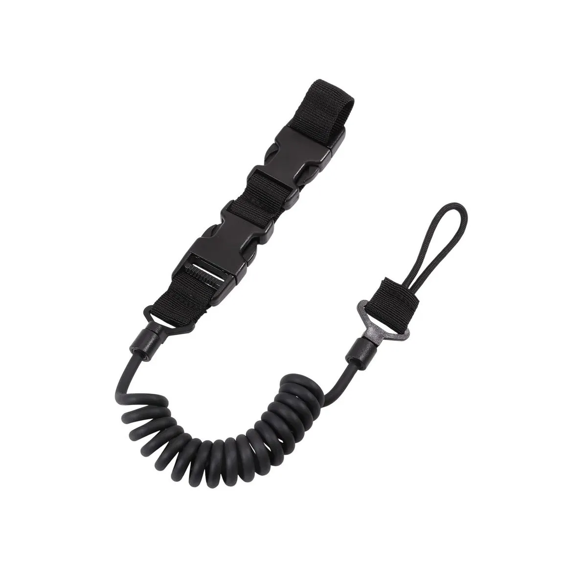 Tactical Spring Lanyard Anti-Loss Rope Gun Rope Carabiner Hook Hanging Rope - Black