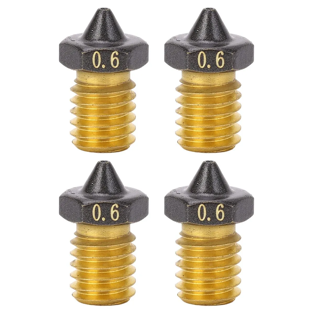 4-Pack Voron MK3S Nozzles - 0.6mm PTFE Coated Brass