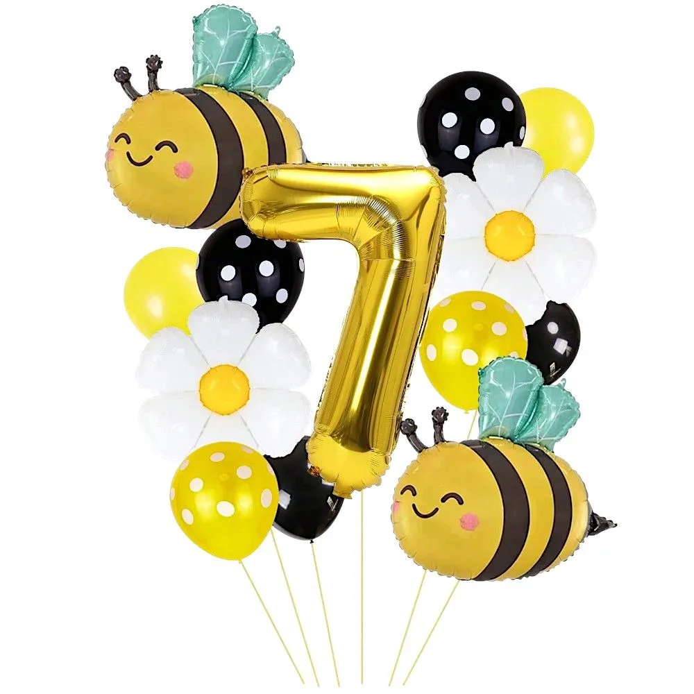 13 Piece Bumble Bee First Birthday Balloon Decoration Set - Number 7