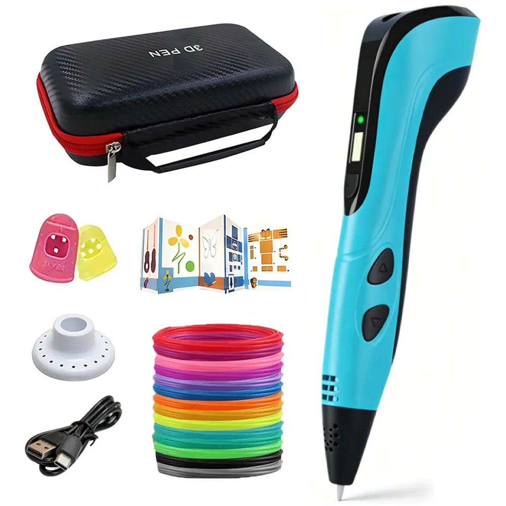 3D Printing Pen Set 60m 12 Color Refill Filaments Case for Children Drawing - Blue