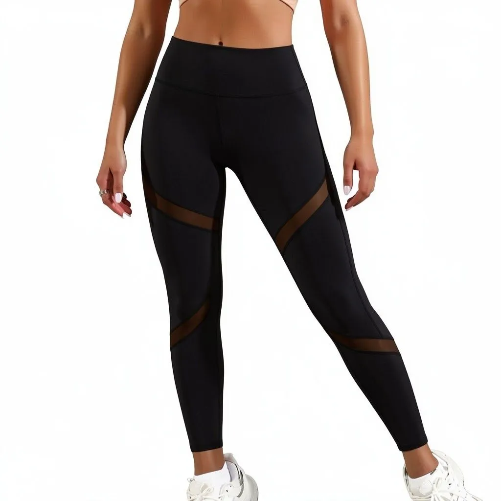 JUSIUU High Waisted Mesh Gym Workout Stretch Yoga Pants