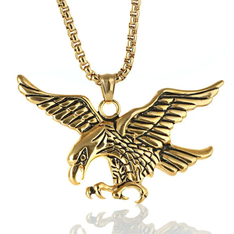 Fashionable Gold Necklace For Men Eagle Wings Pendant - Gold