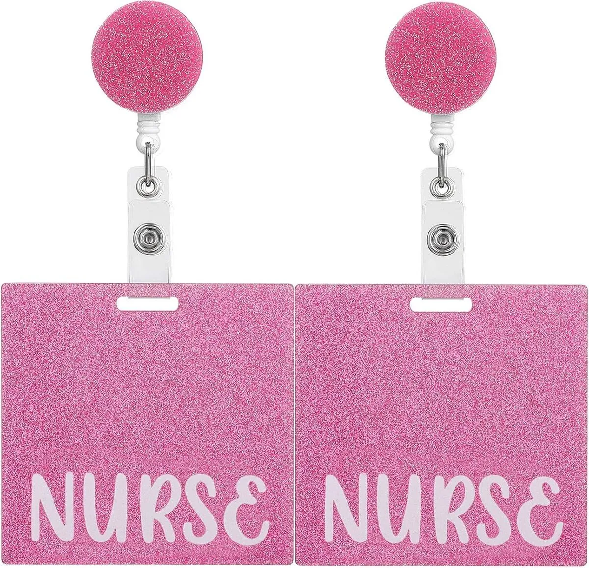 2pcs Pink Nurse Badge Holders Id Card Holders Retractable Nursing Badge