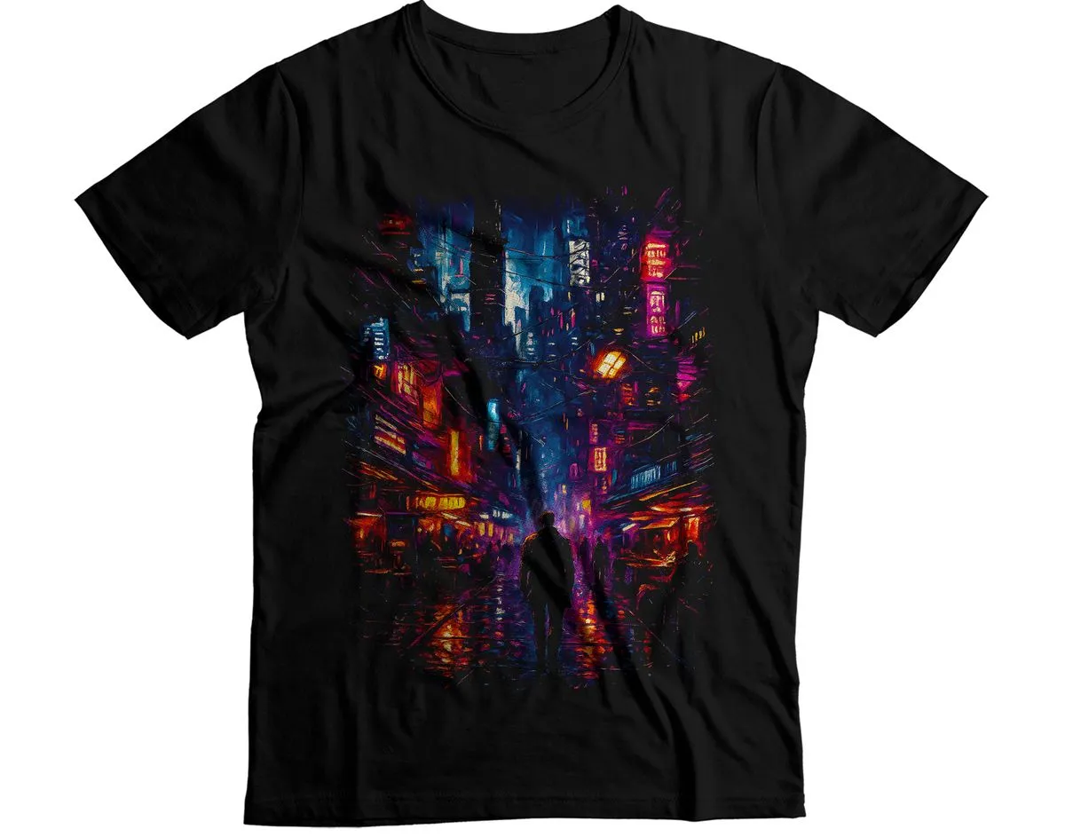 Neon City Street Walk Cyberpunk Alley Graphic T-Shirt