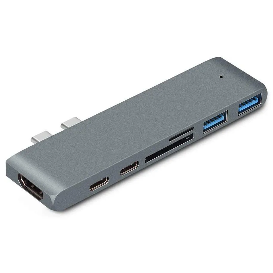 7-in-1 Aluminium Dual USB Type-C Hub Adapter For MacBook Pro/Air - Grey
