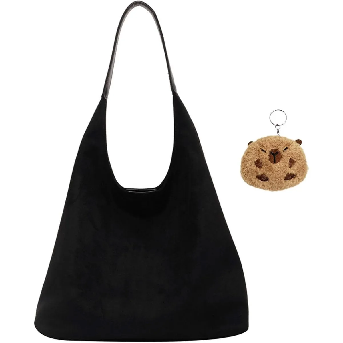 Huohuodamai Women Suede Hobo Tote Bag With Plush Pendant Charm