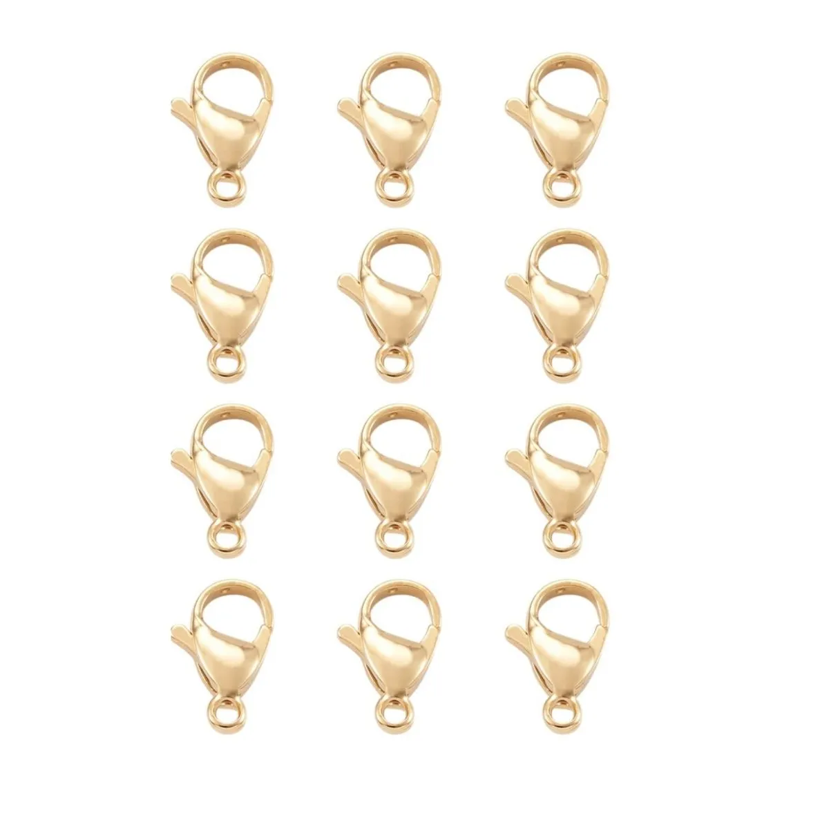 Stainless Steel Lobster Clasps - 12-Piece - Gold