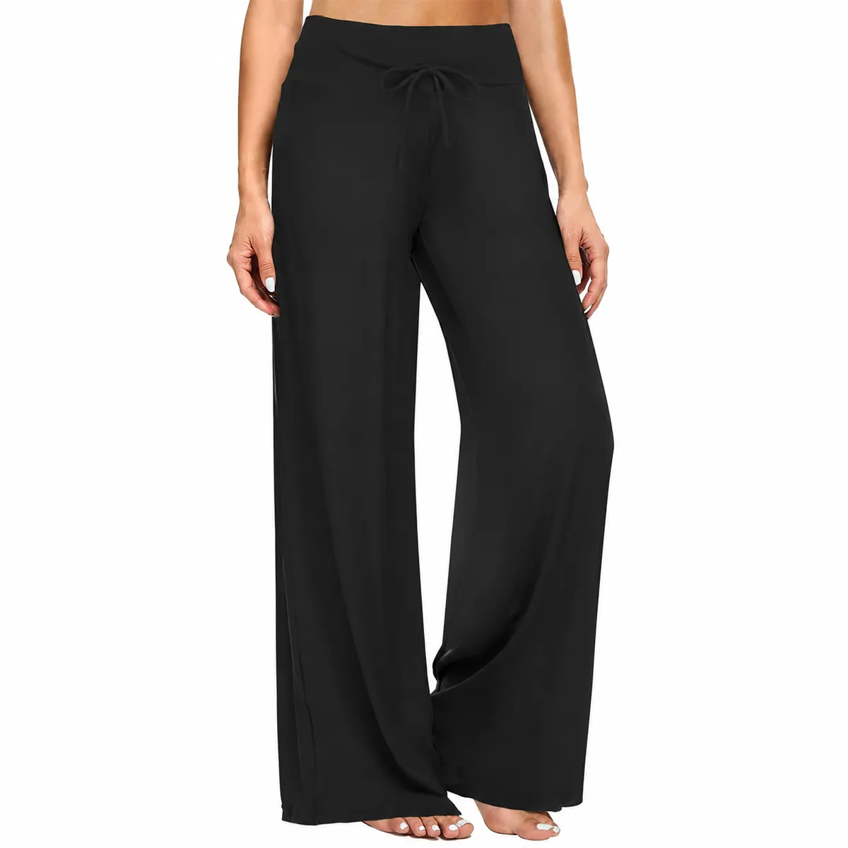 Women's Wide-Leg Lounge Pants - Black Tie-Waist Palazzo