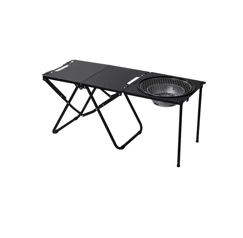 Foldable Camping Picnic Table with Built-In BBQ Grill