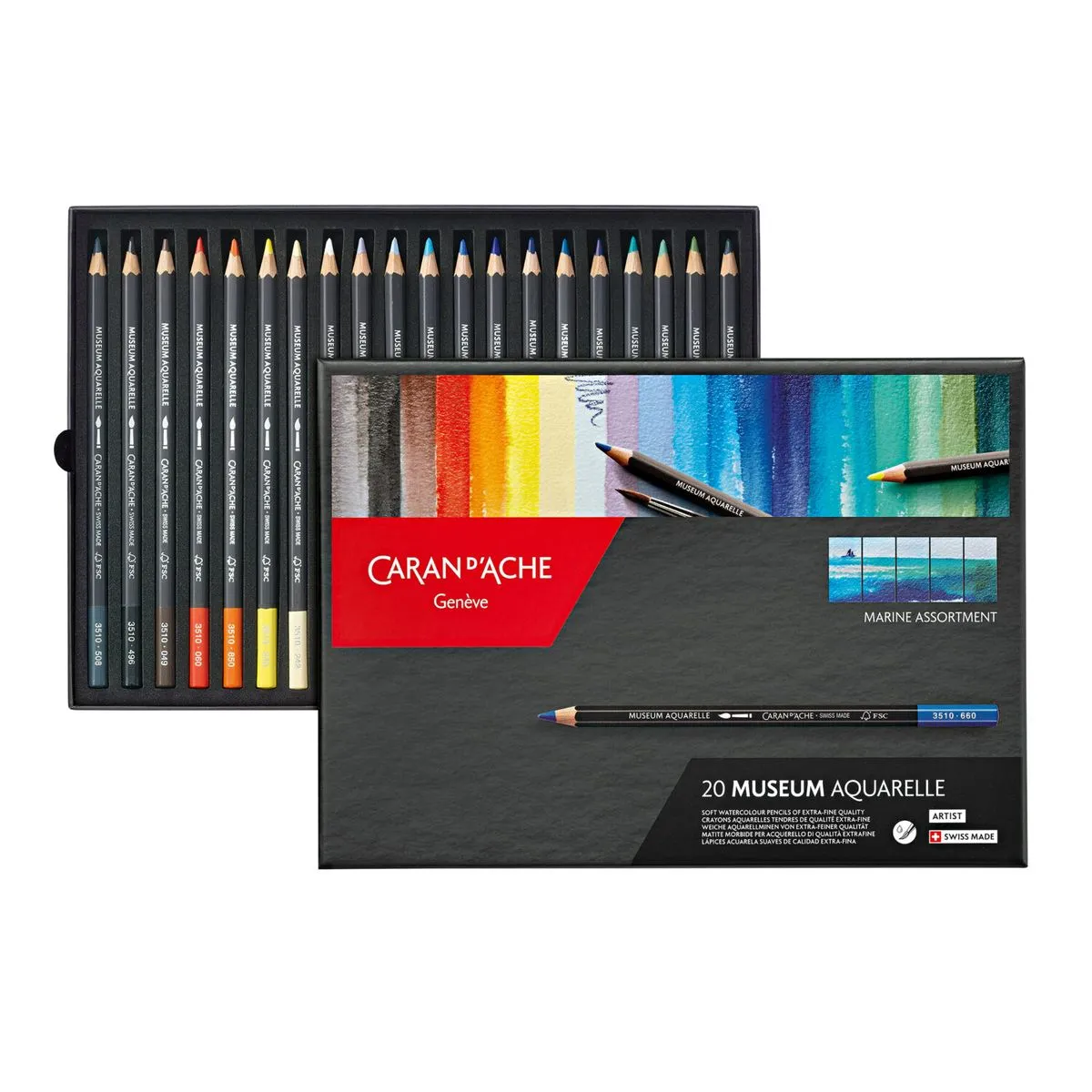 Caran D'Ache Museum Aquarelle coloured pencils, 20 marine pencil set