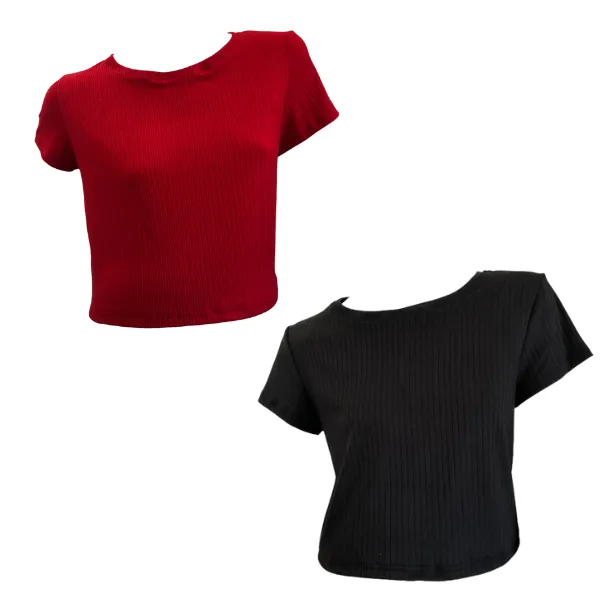 Maternity 2-Pack Short Sleeve DTY RIB Crop Tops Red & Black