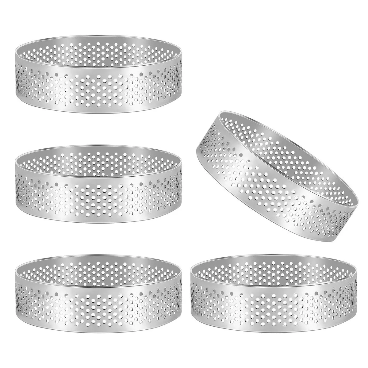 5Pcs Circular Porous Tart Ring Bottom Pie Cake Mould Baking Tools 8Cm