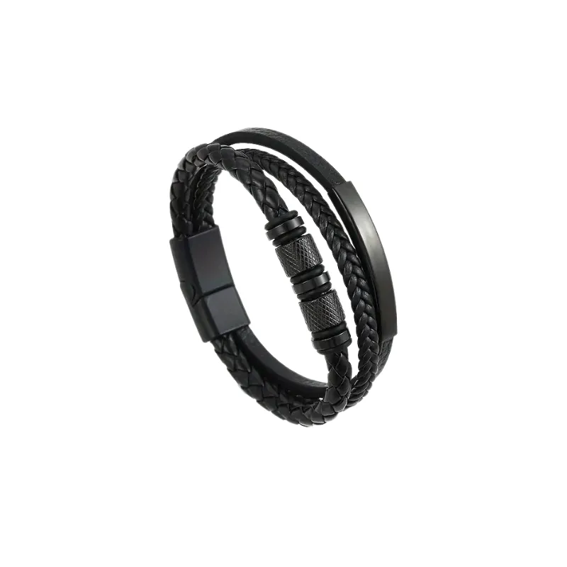 Handcrafted Black Leather Bracelet for Men - Bold & Timeless Style - Black