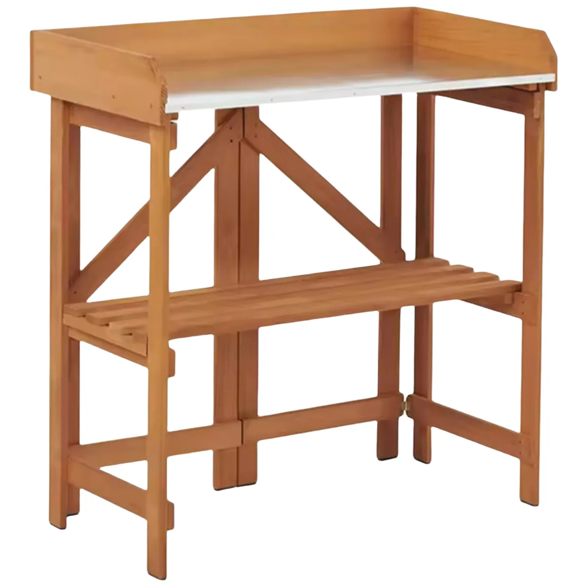 Folding Potting Bench Outdoor Solid Wood Home Workbench Table With Shelves