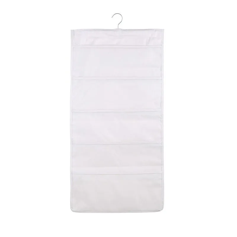 Hanging Double-Sided Clothes Storage Organizer Bag with Metal Hanger - Beige(15pockets)