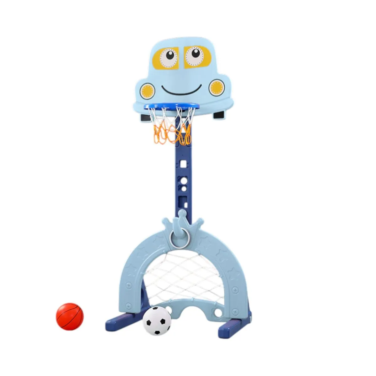 Kids Car 3-in-1 Basketball Hoop Soccer Goal Ring Toss Blue