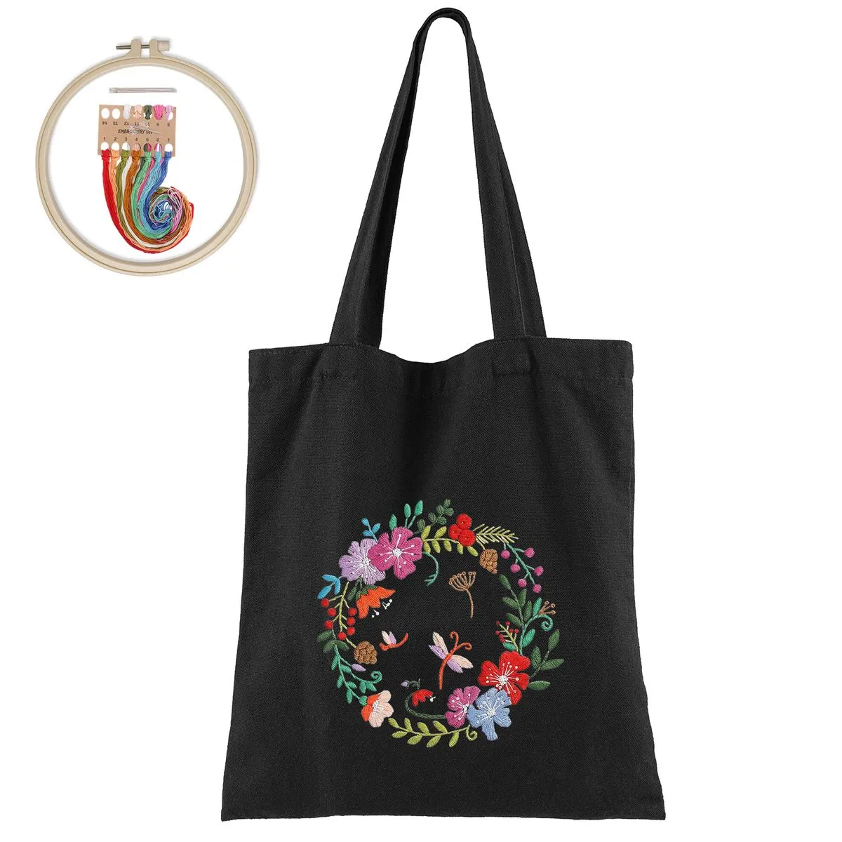 Canvas Tote Bag Embroidery Kit with Pattern for Beginners, DIY Crafts Kits - Garland