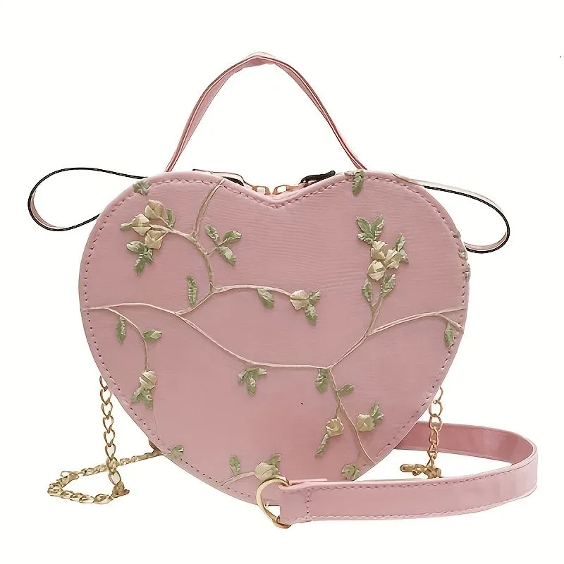 Women's Floral Heart-Shaped Crossbody Bag