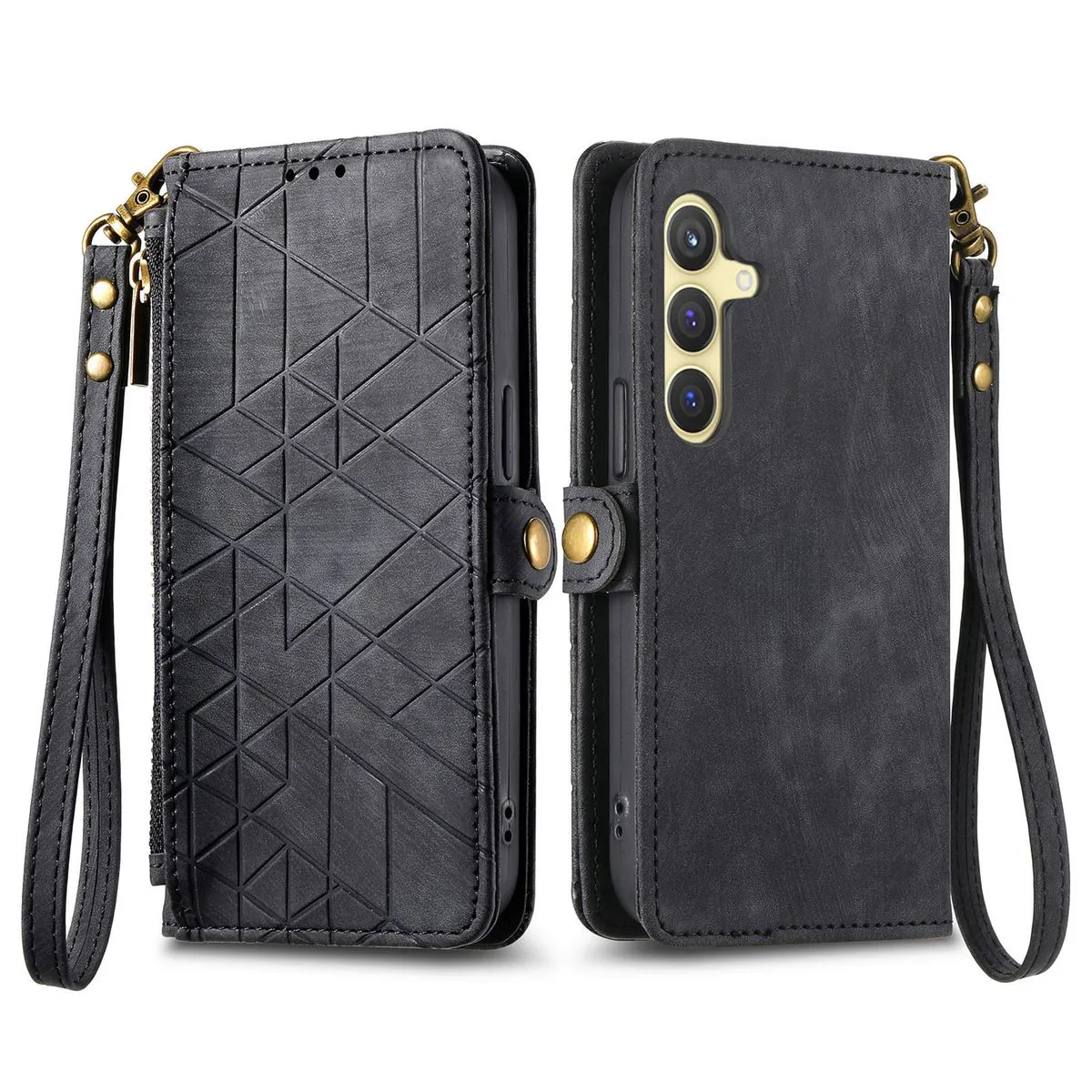 Flip Phone Cases Compatible With Samsung Galaxy S25 Leather Cover - Black