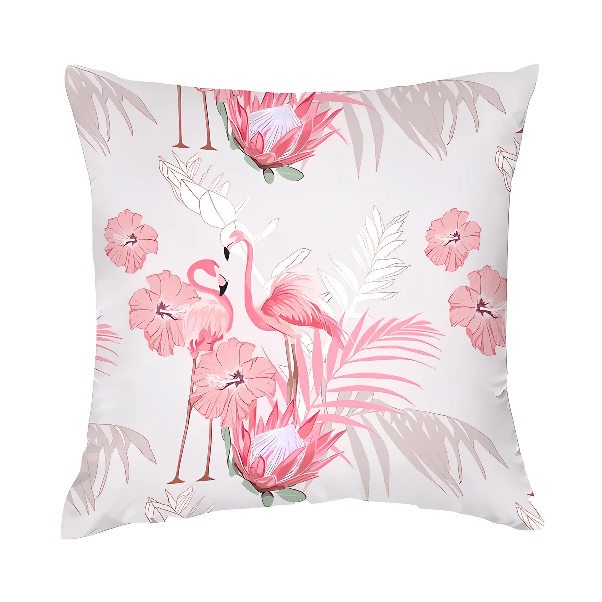 Pink Flamingo Tropical Floral Throw Pillow Cover