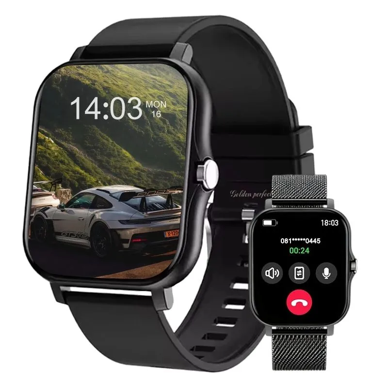 Black Dual Strap Smartwatch for Men 1.83" HD Fitness Watch 120+ Modes