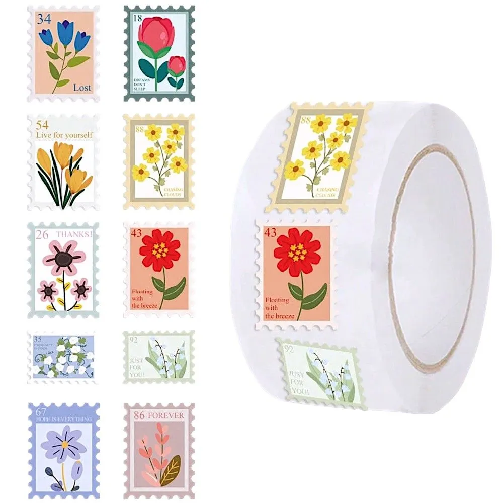 500 Piece - Vintage Floral Postage Stamp Sticker Roll