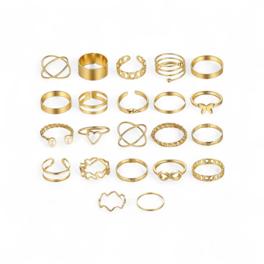 Stylish 22 Piece Stackable Minimalist Rings for Every Occasion - Gold