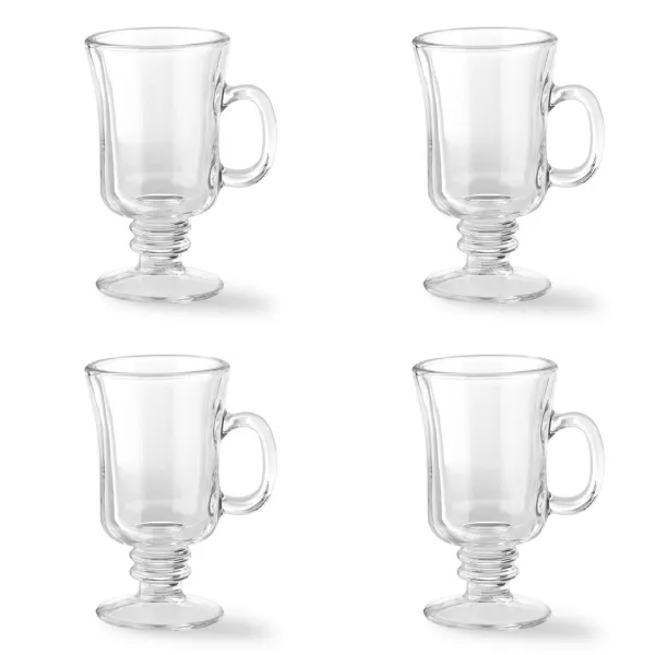 Set of 4 Irish Coffee Glass Mugs - Clear Heat-Resistant Pedestal Cups