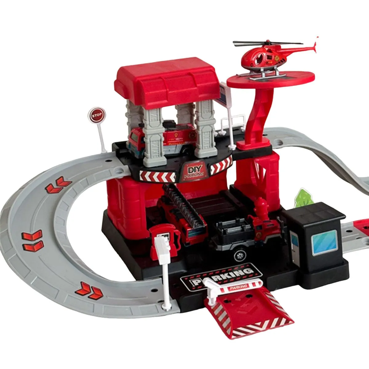 Parking Toy Multifunctional Scene Storage Parking Lot Police Car Toy Set - Red