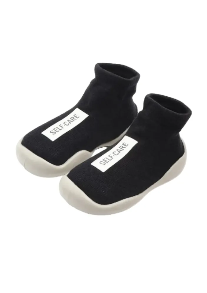 Baby Sock Shoes with Non-Slip Rubber Soles - Black 4-5 Yrs