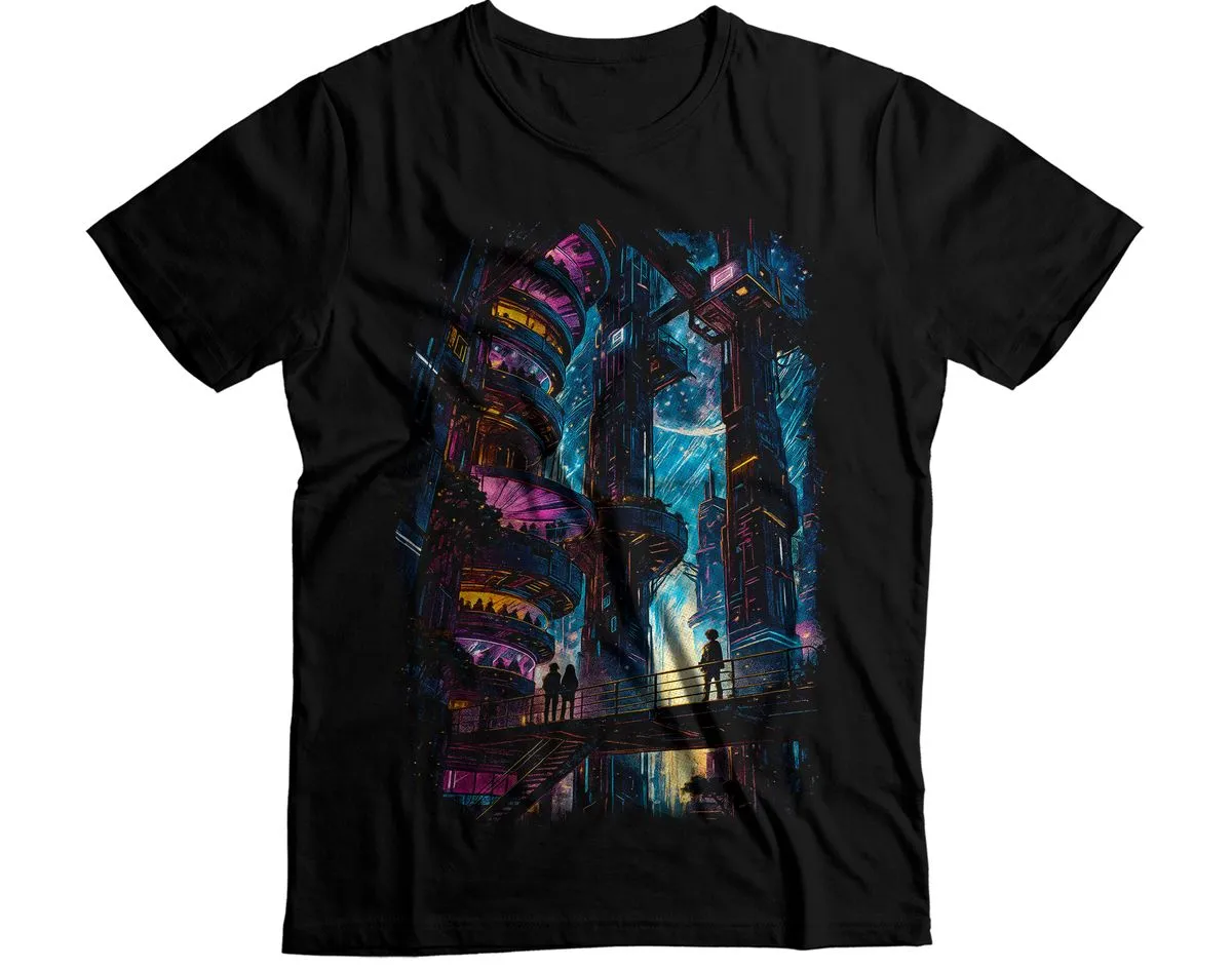 Futuristic Sci Fi Industrial City Grid Graphic T-Shirt