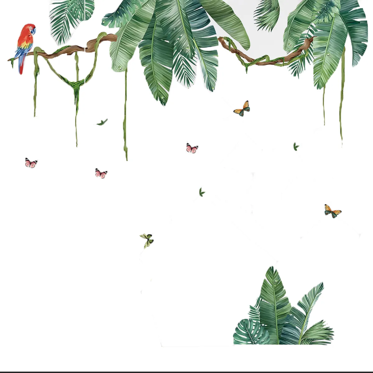 Tropical Banana Leaf & Parrot Wall Sticker & Decal Set