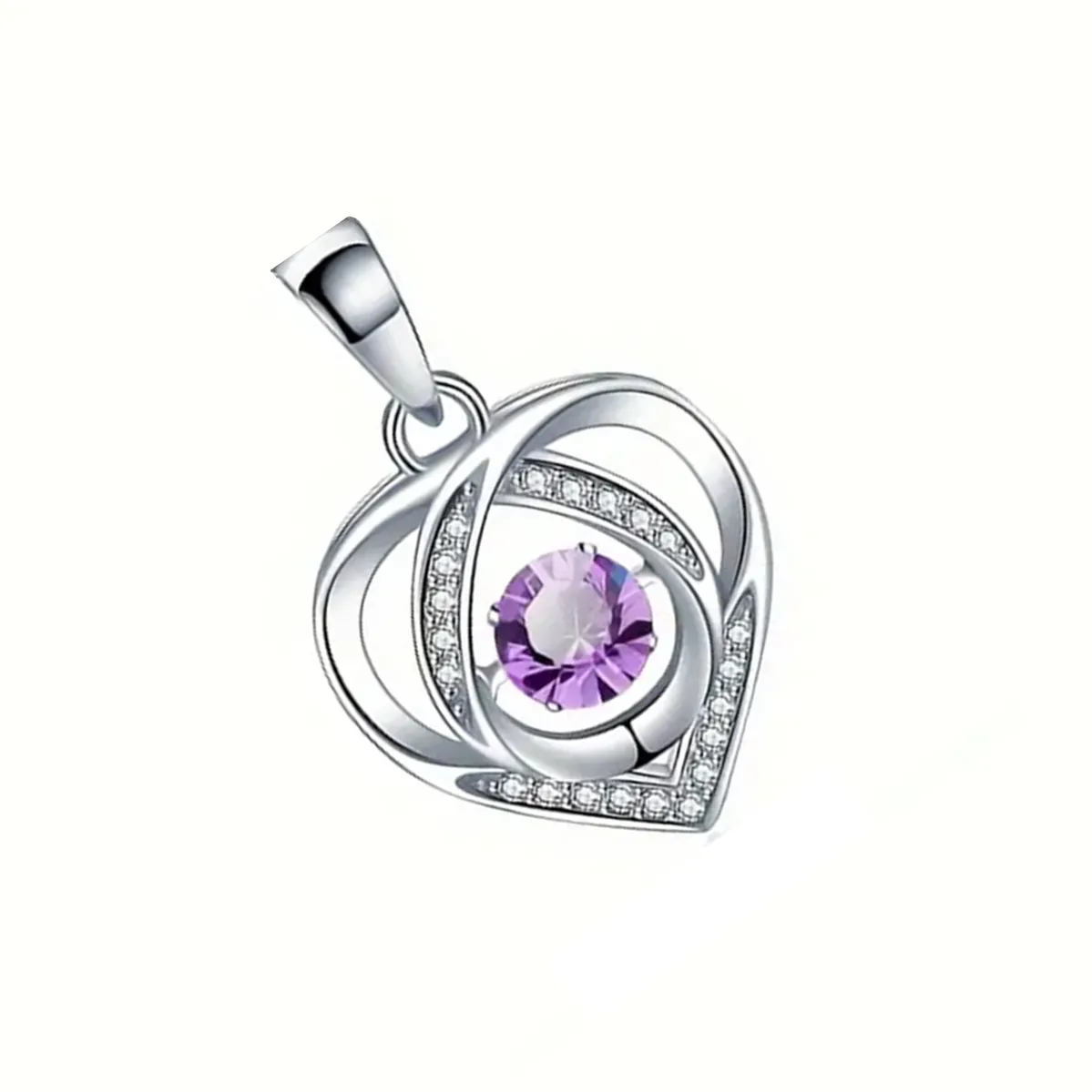 Lady Heart & Infinity Rhinestone Silver Plated Pendant Necklace - FDJH4 - Purple