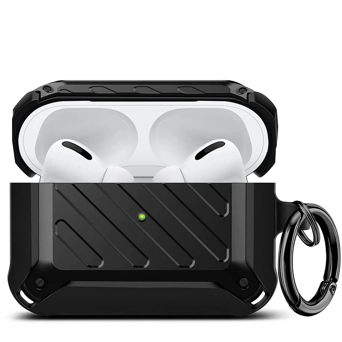 Compatible with AirPods Pro Striped Protective Case Cover with Keychain - Black