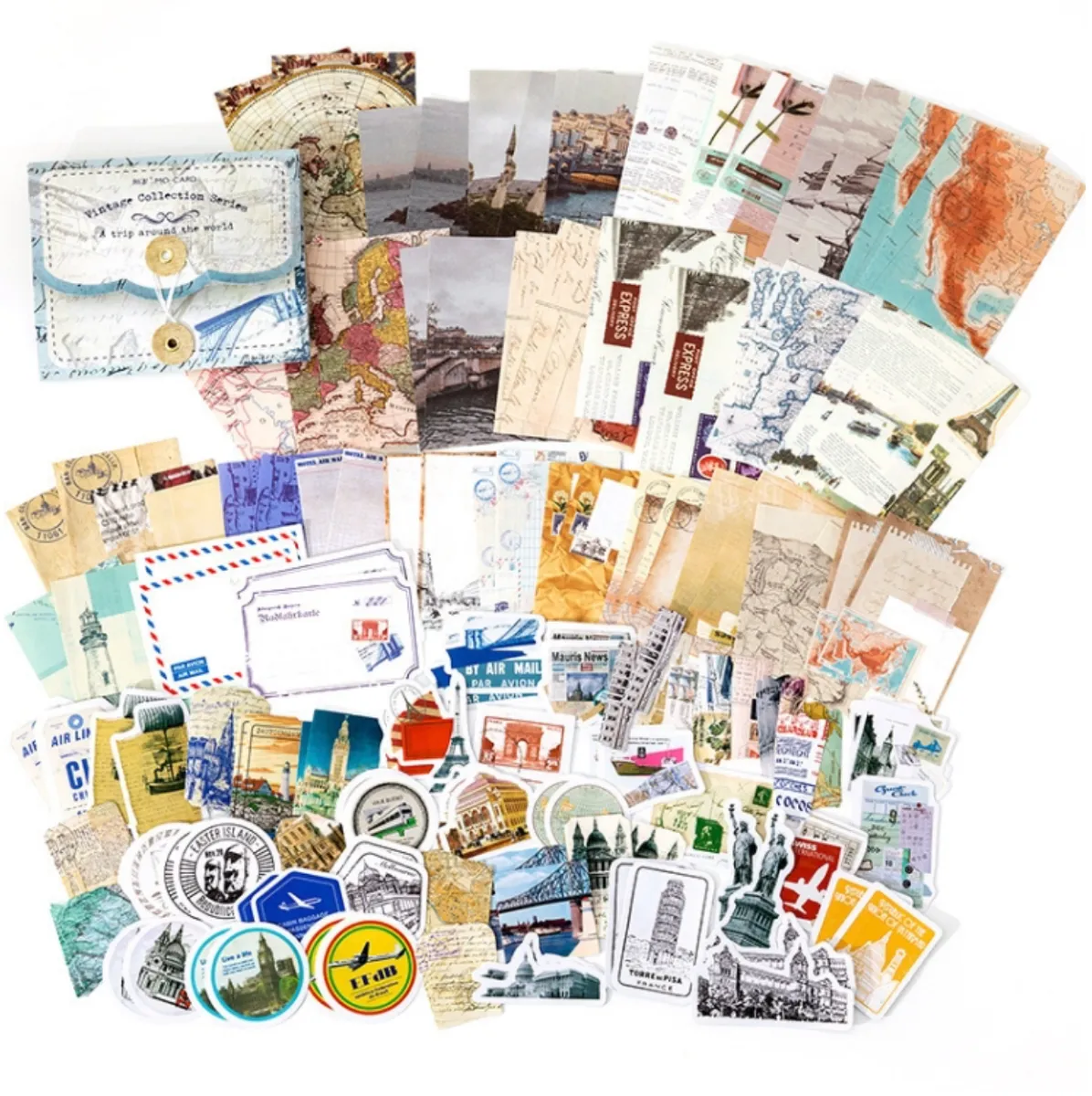 Crafts Vinatge Scrapbooking Paper and Stickers Pack Travelling 150pc