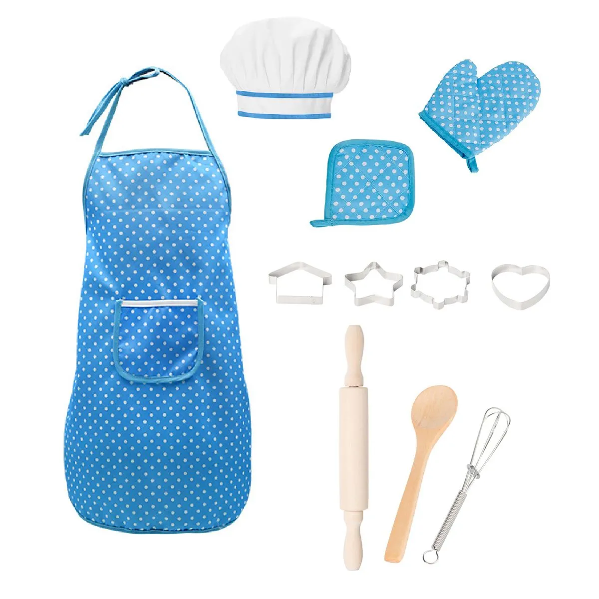 kids Apron Cooking Chef Dress Up Set - 11 Pieces - Blue